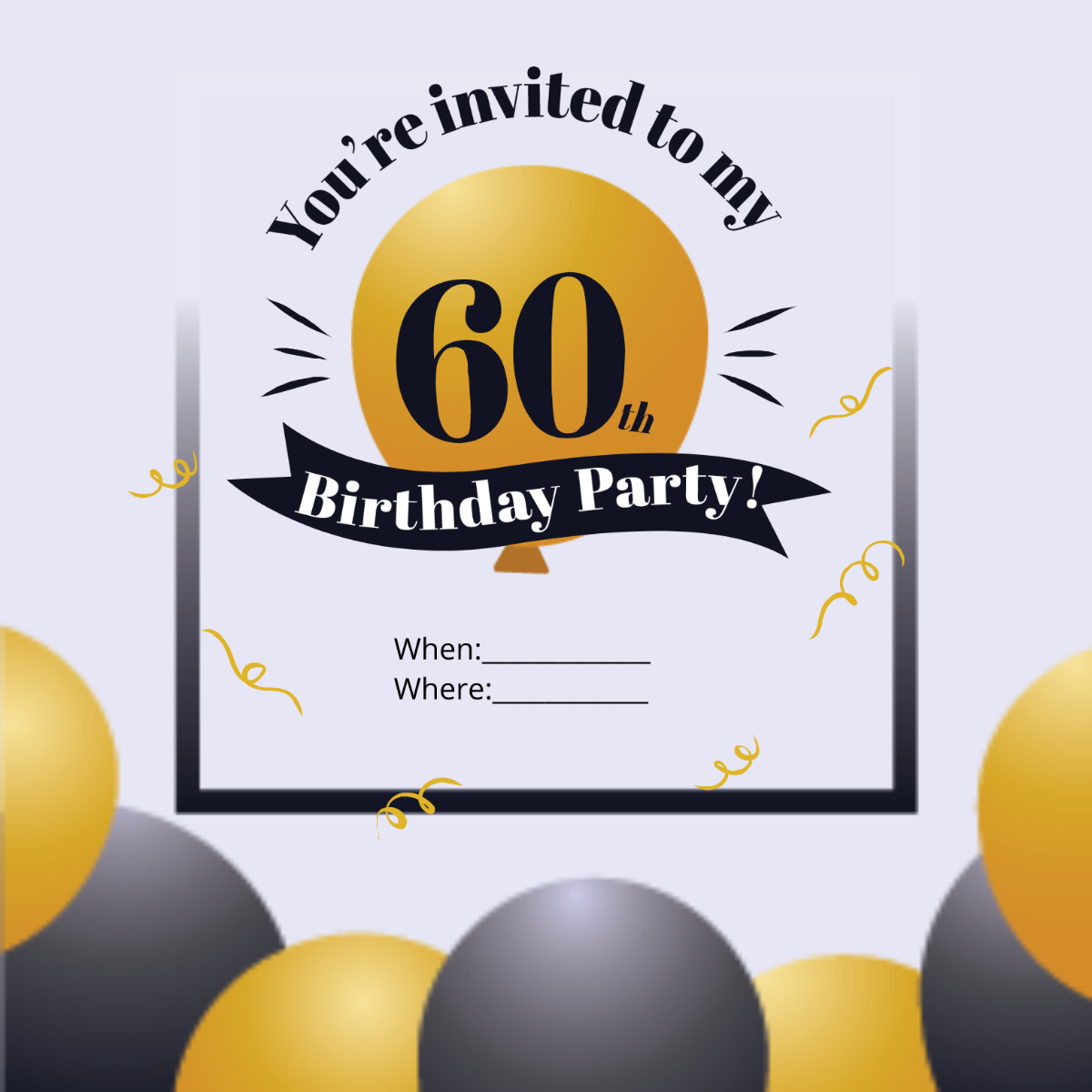 60th Happy Birthday Invitation Vector Template