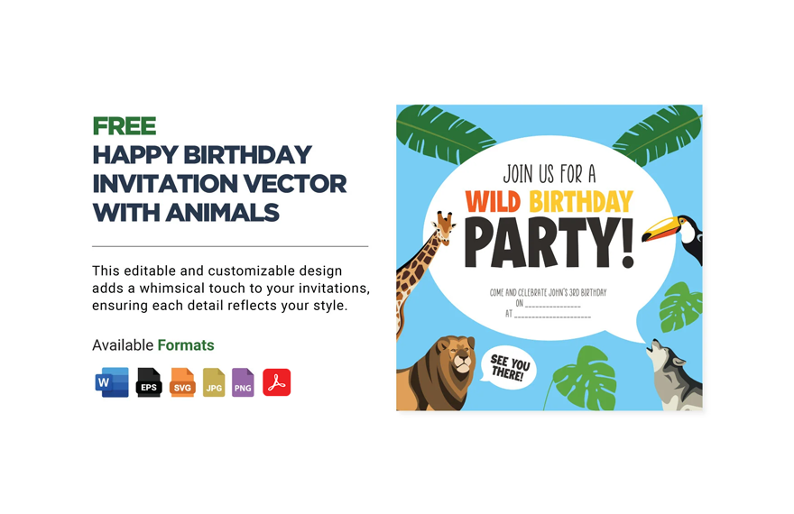 Happy Birthday Invitation Vector With Animals