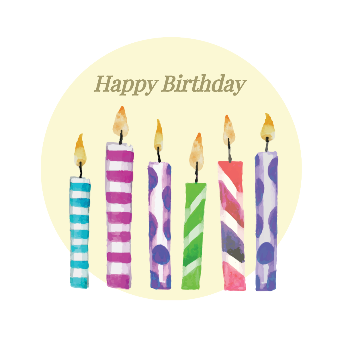 Watercolor Happy Birthday Candle Vector Template