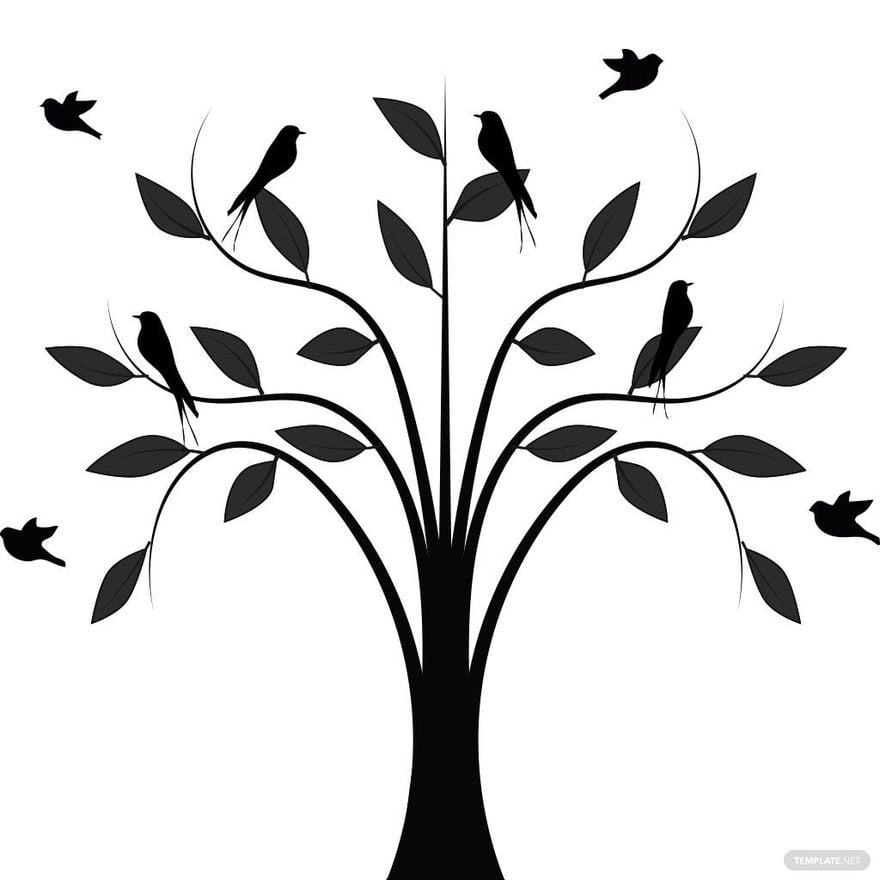 Free Birds on Tree Silhouette in Illustrator, PSD, EPS, SVG, JPG, PNG