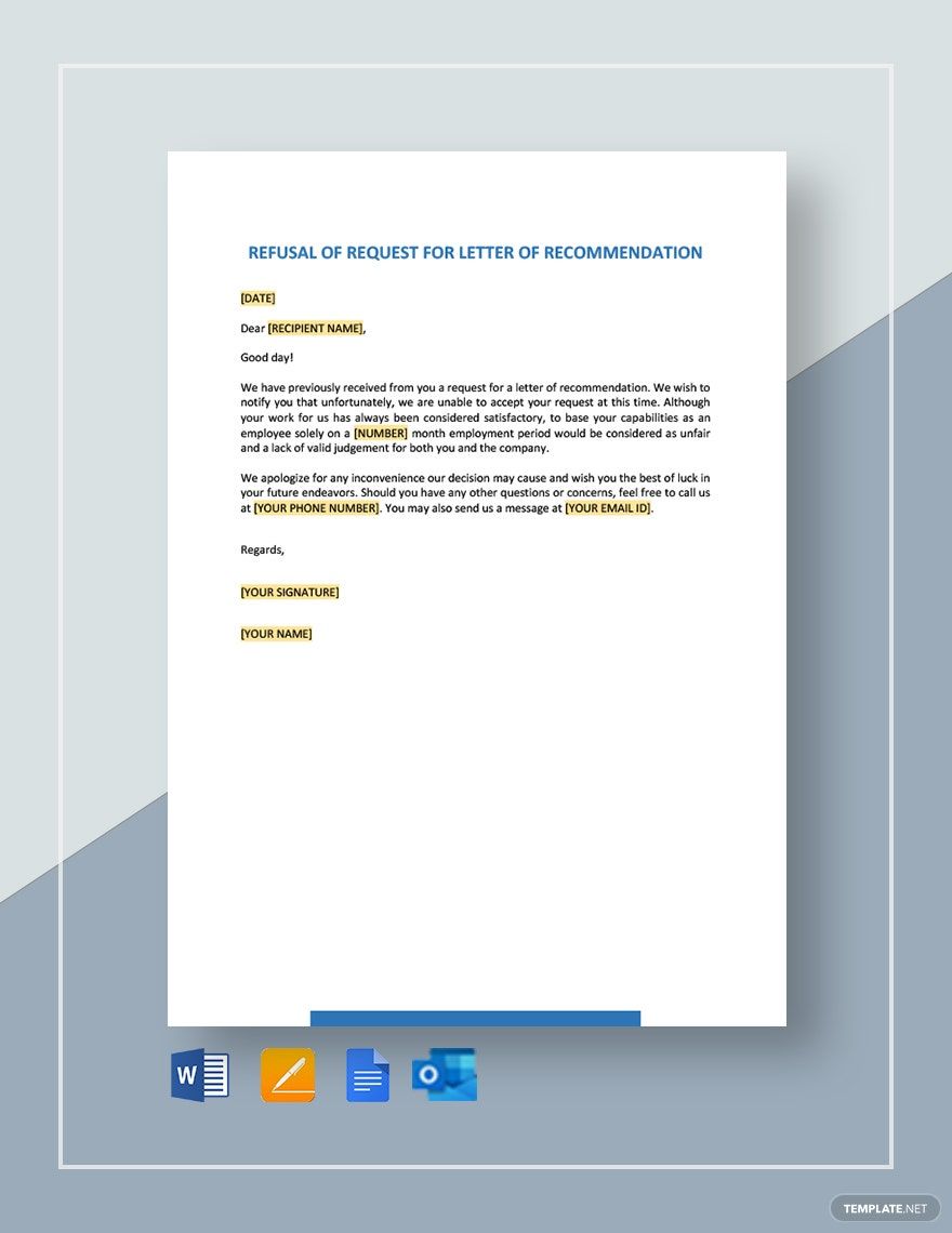 Refusal of Request for Letter of Recommendation Template