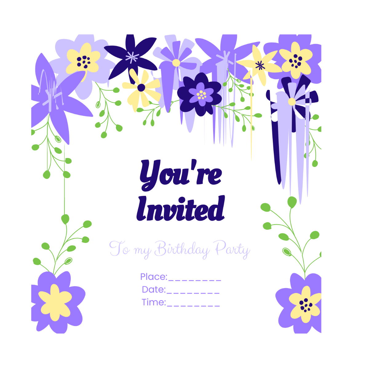 Floral Happy Birthday Invitation Vector Template