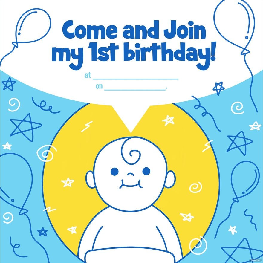 Free Happy 1st Birthday Invitation Vector - EPS, Illustrator, JPG, PNG, SVG  