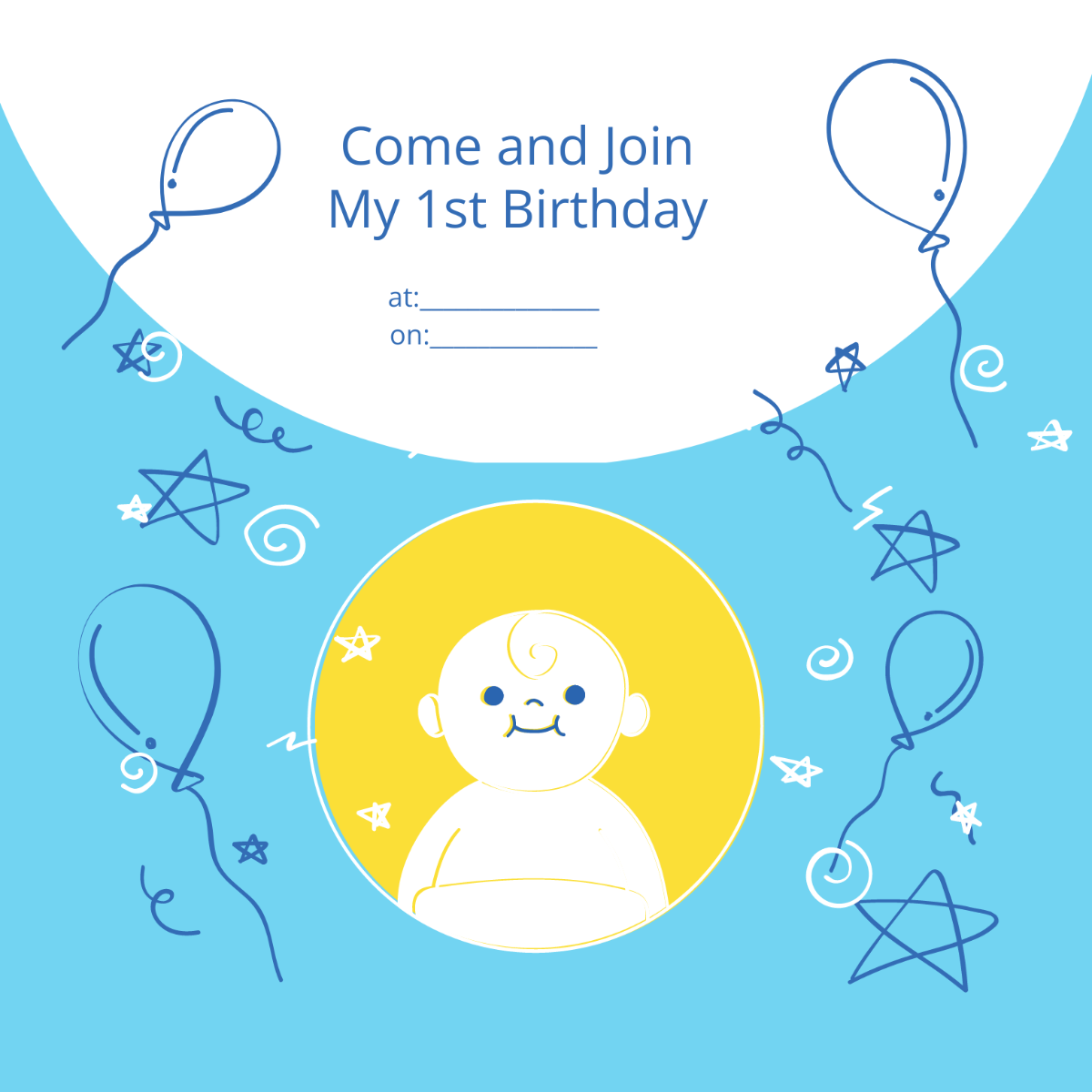 Happy 1st Birthday Invitation Vector Template