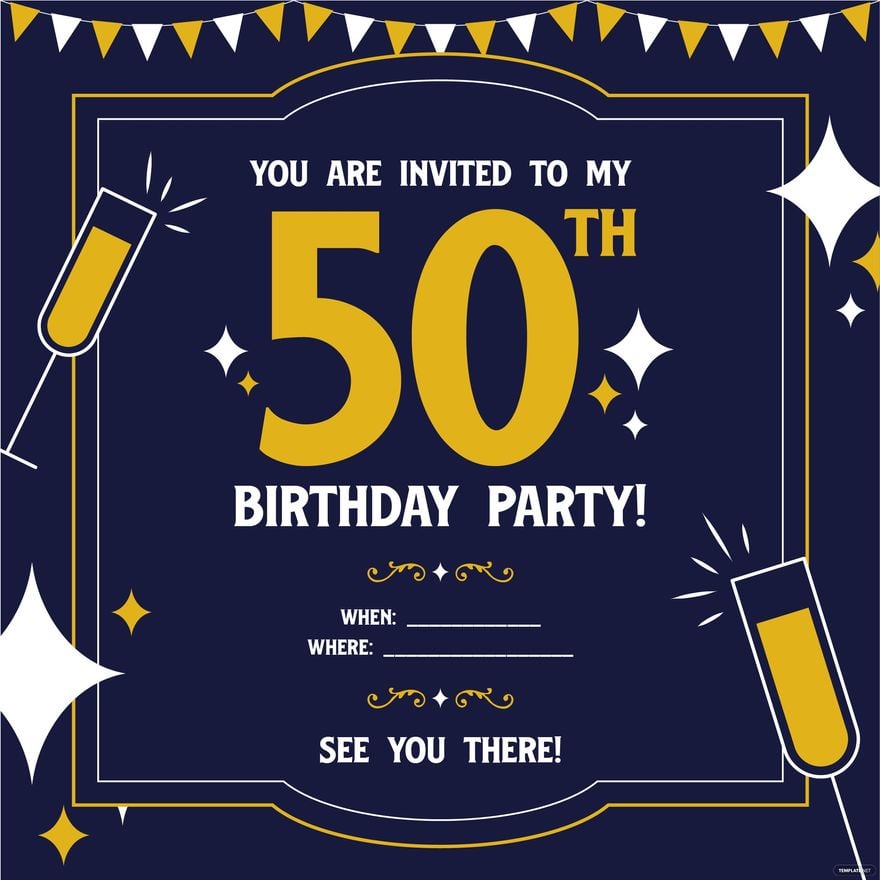 50th Happy Birthday Invitation Vector Template