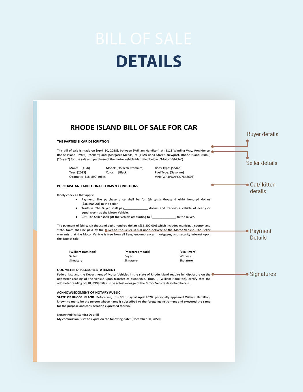 Free Rhode Island Bill of Sale for Car FormTemplate Google Docs Word