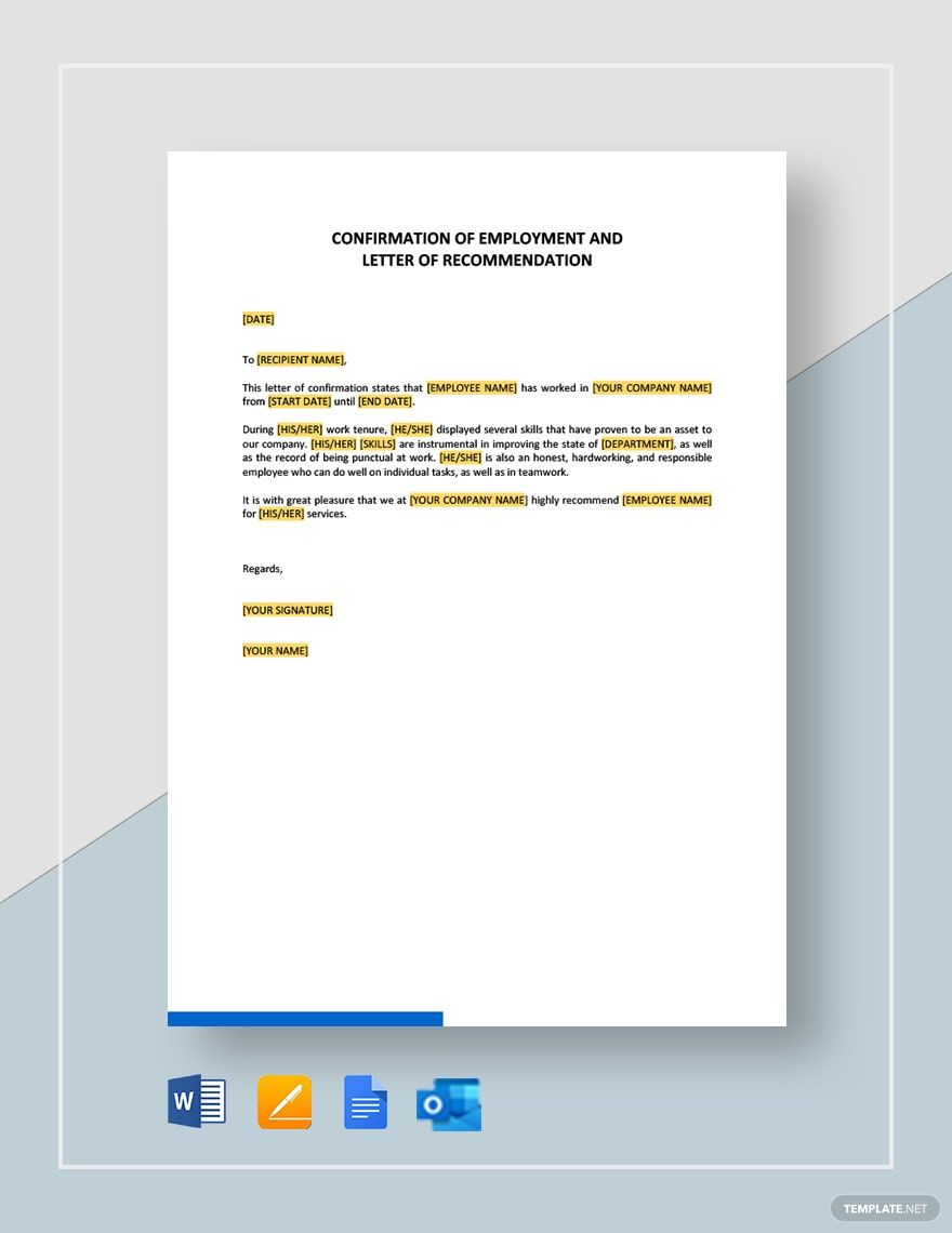 Confirmation of Employment and Letter of Recommendation Template