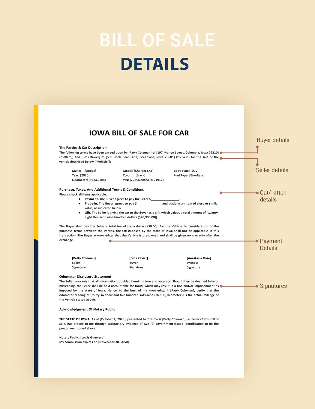 Iowa Bill of Sale For Car Form Template