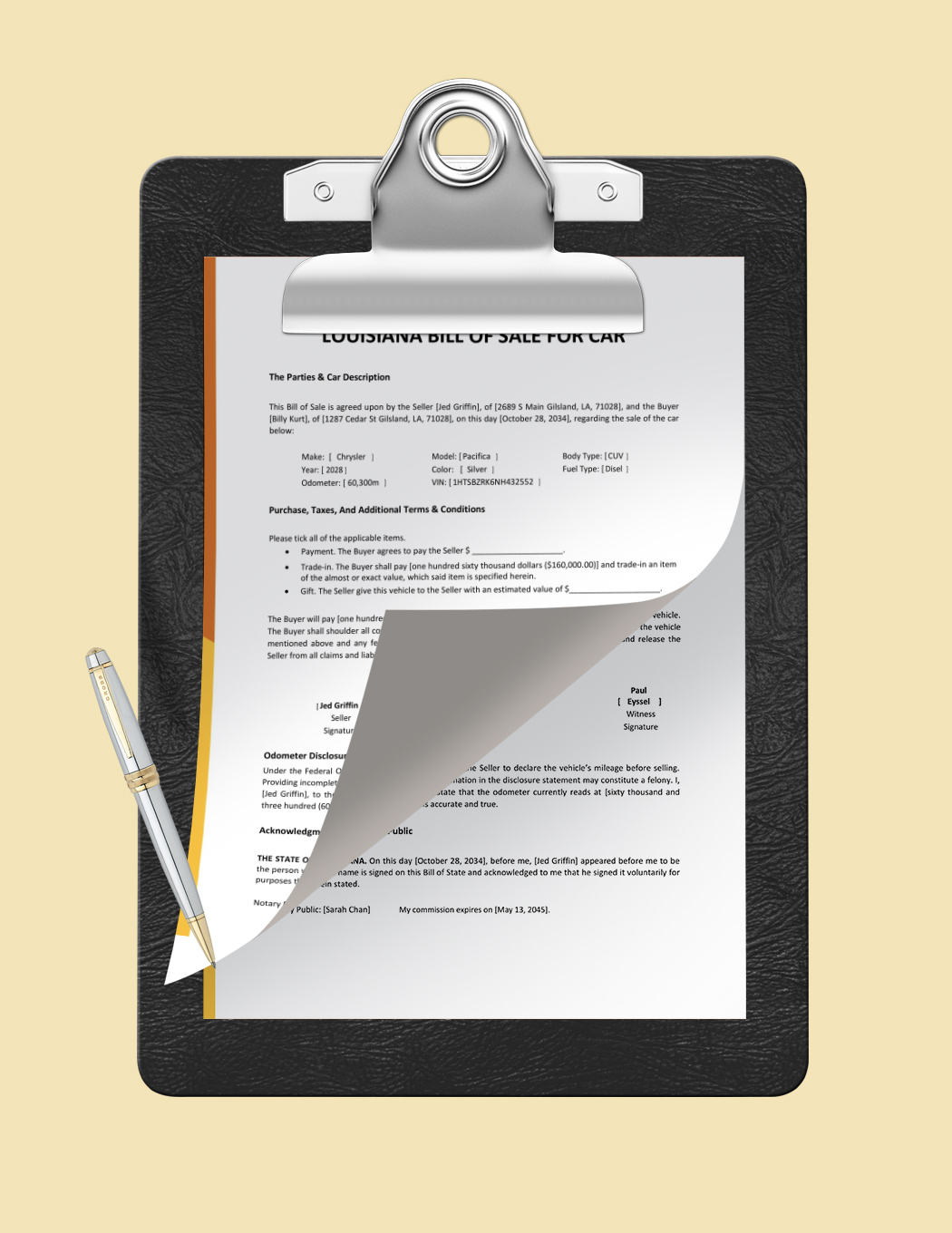Louisiana Bill of Sale For Car Form Template