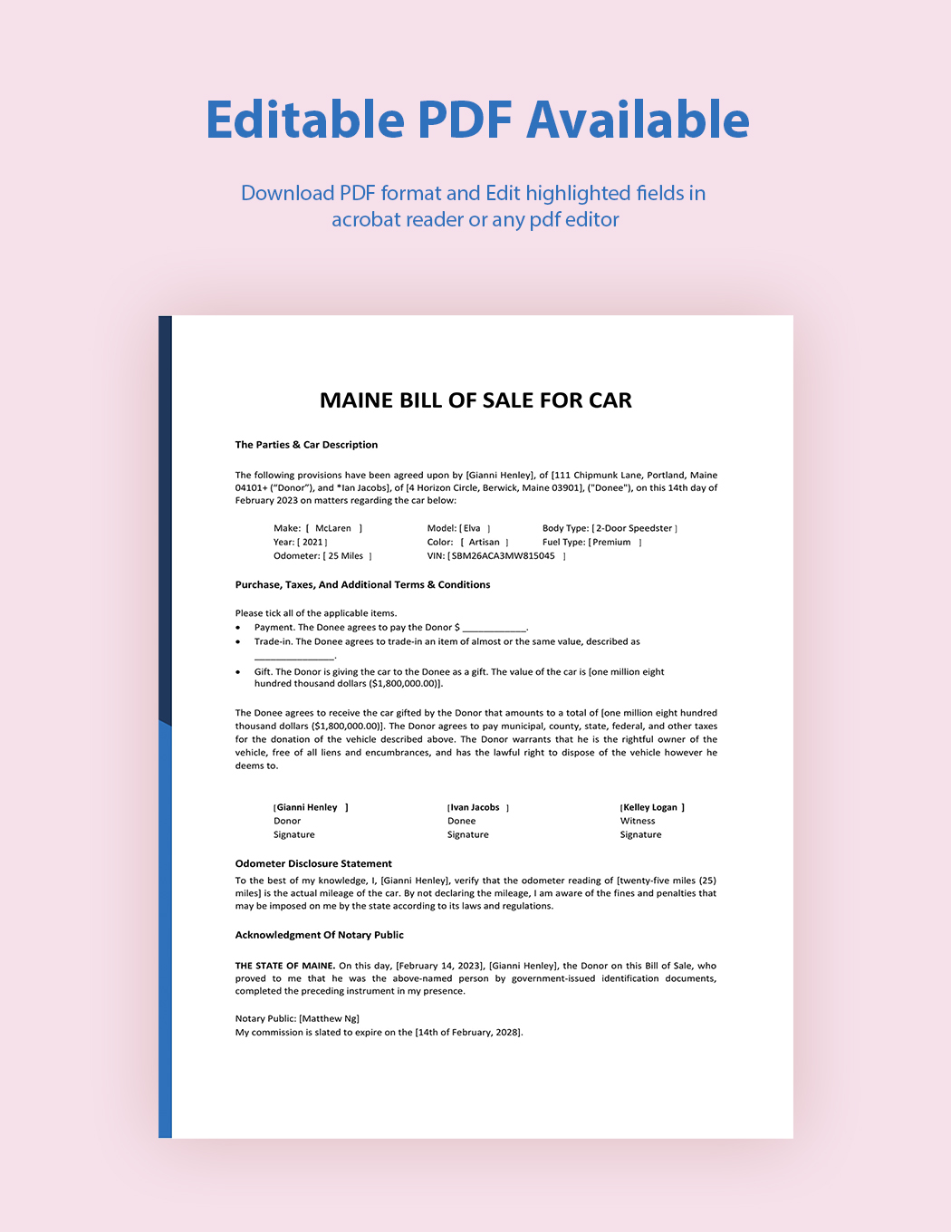 maine bill of sale for car template google docs word pdf template net