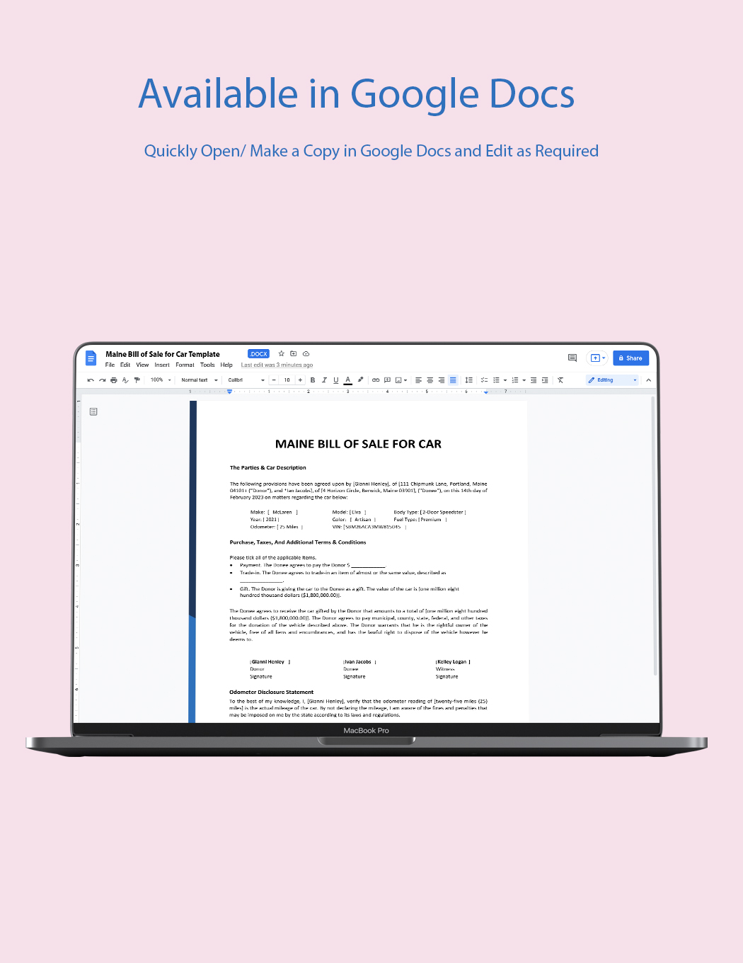 maine bill of sale for car template google docs word pdf template net