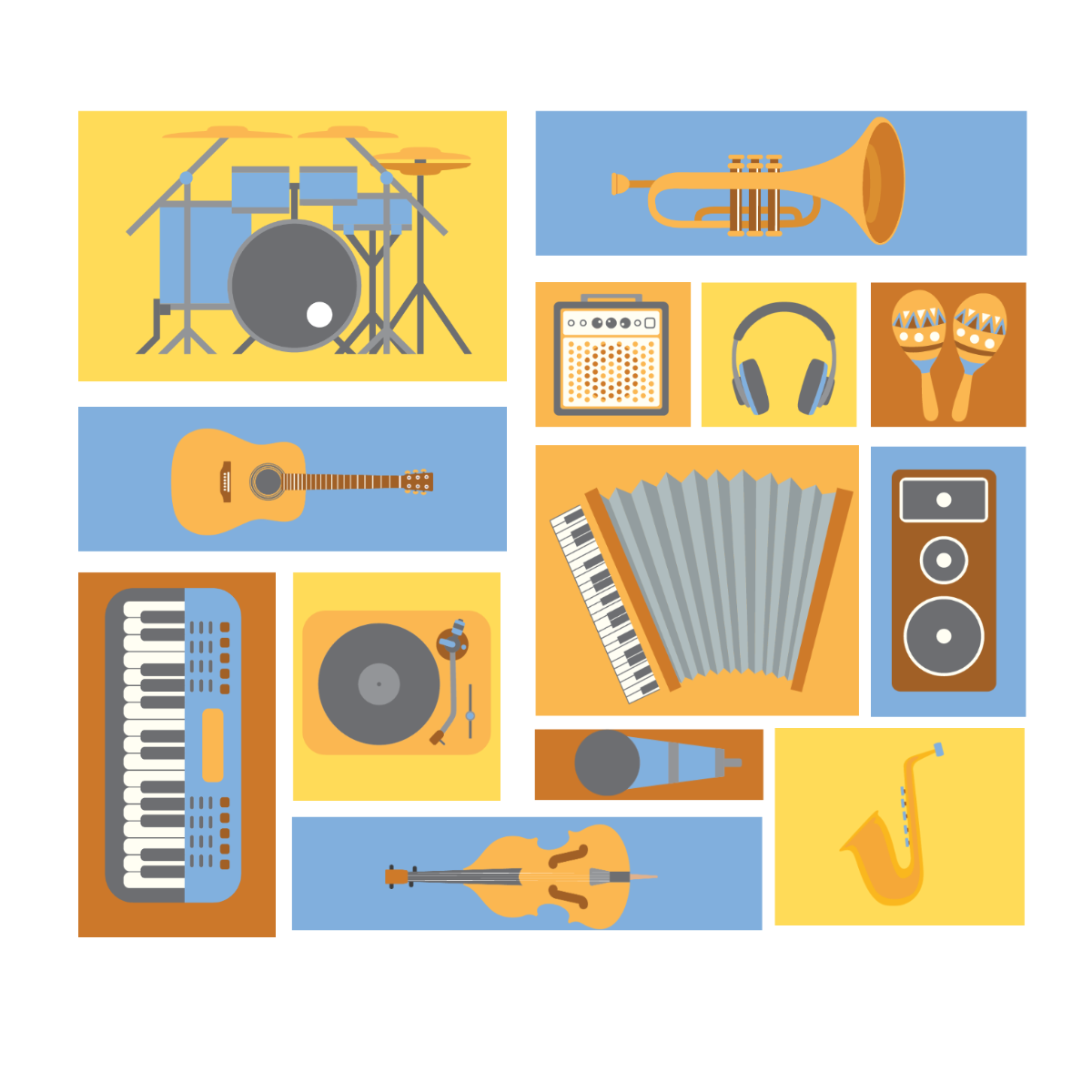 Musical Instruments Collage Vector Template