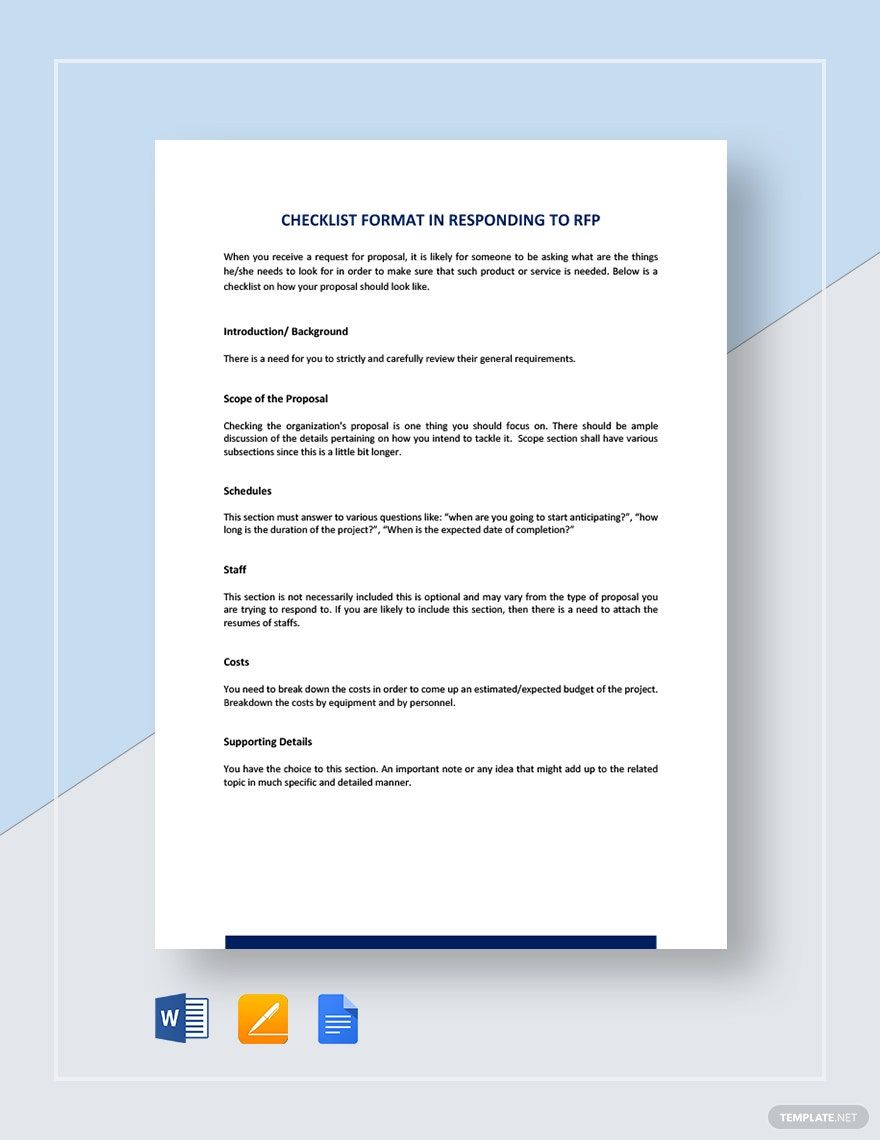 Checklist Sample Format for Responding to RFP Template