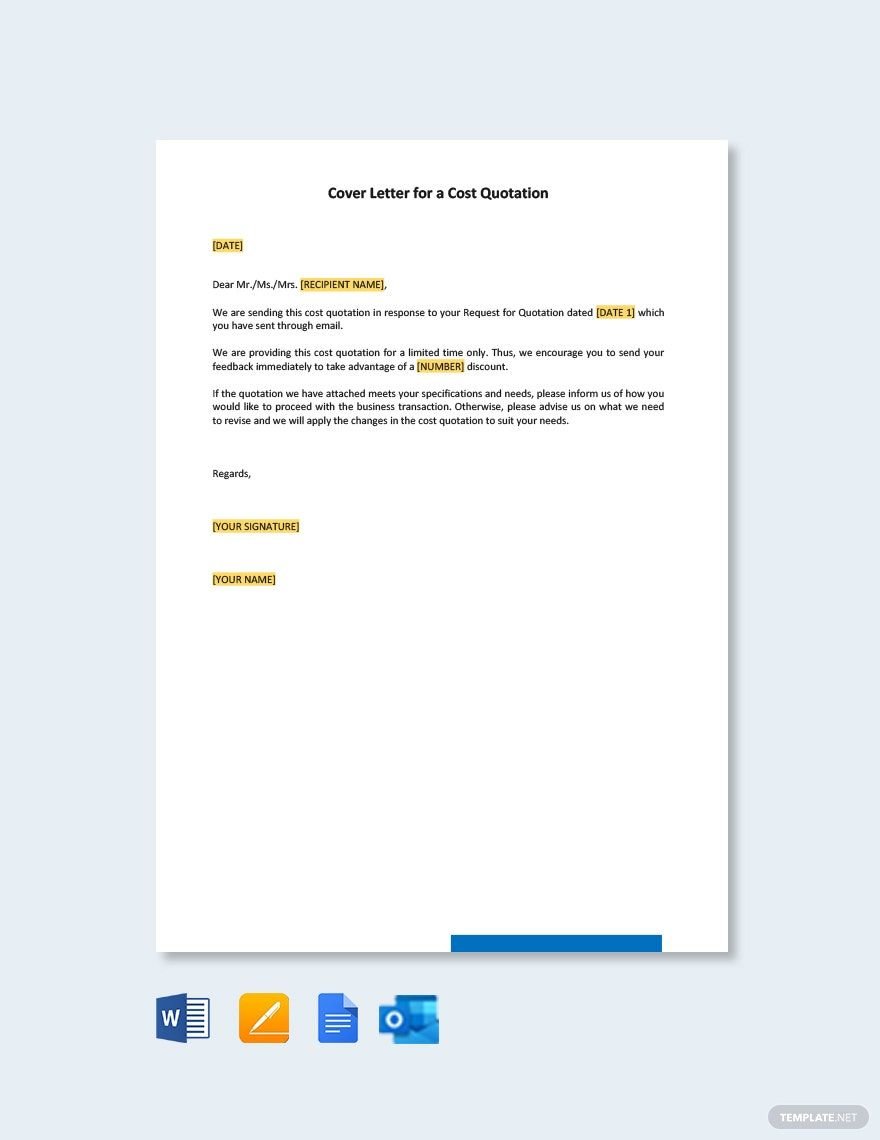 Cover Letter for a Cost Quotation Template