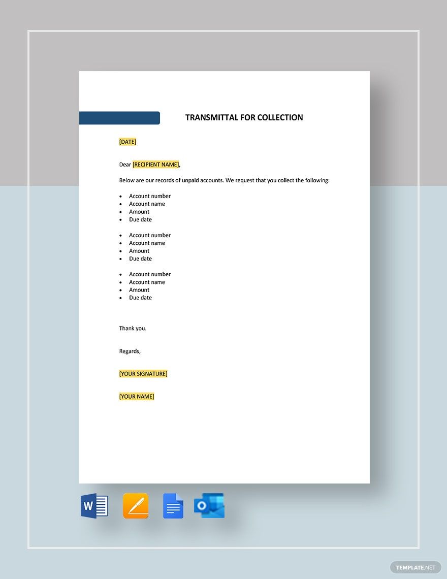 Free Transmittal for Collection Template