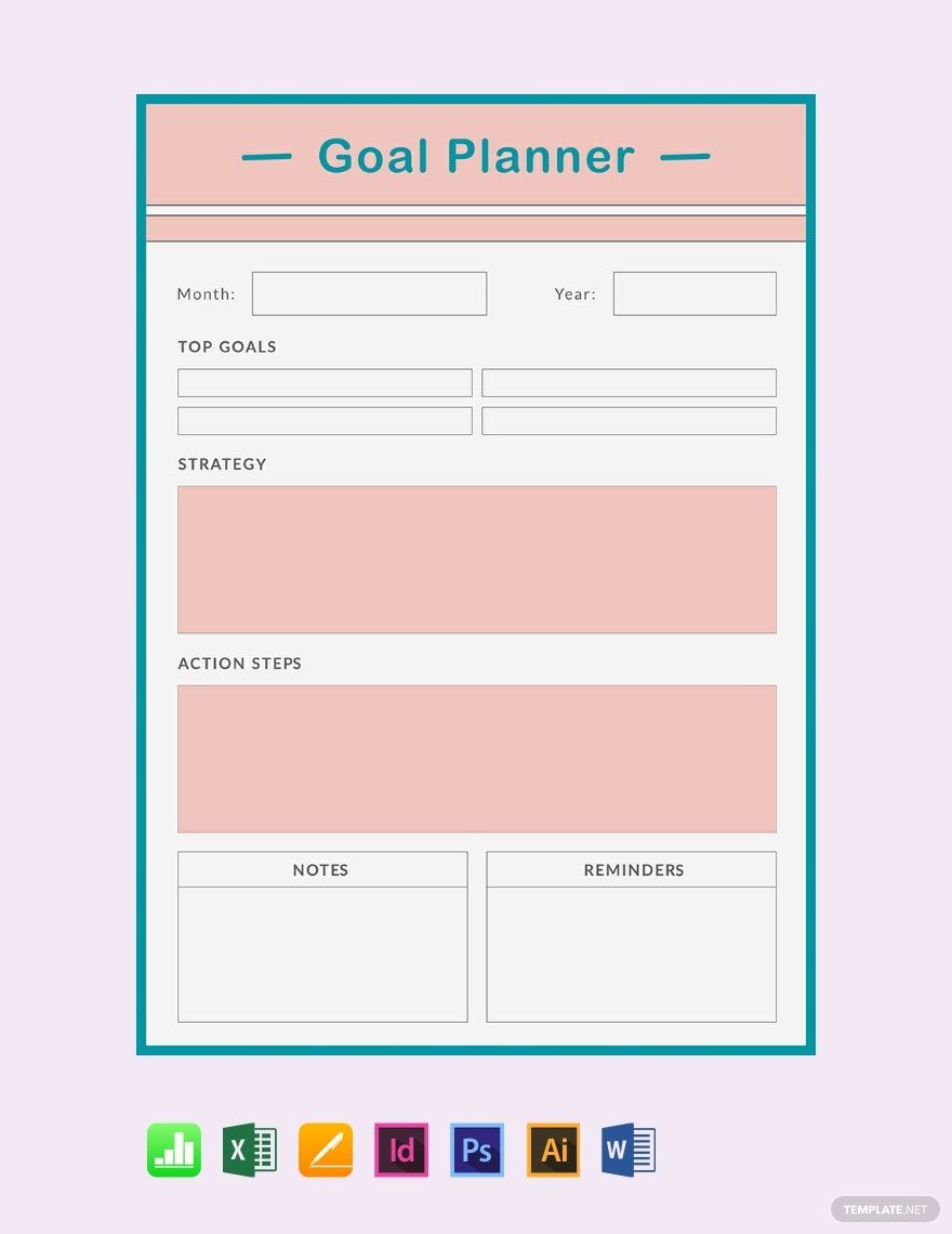 Basic Simple Goal Planner Template in Word, Google Docs, Excel, PDF, Illustrator, PSD, Apple Pages, InDesign, Apple Numbers