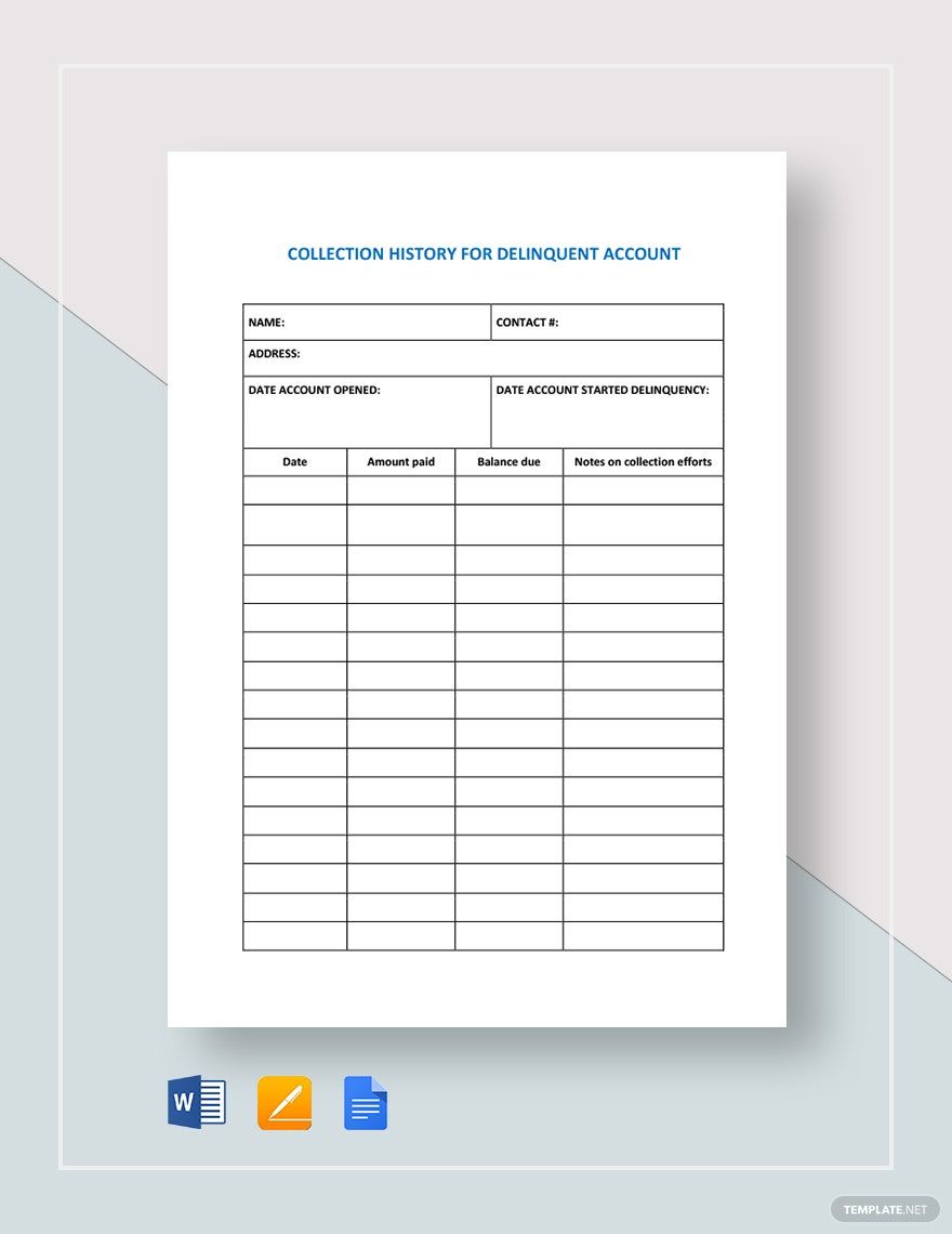 Collection History for Delinquent Account Template