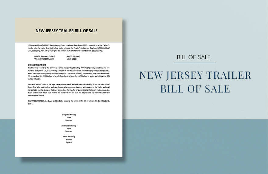 New Jersey Trailer Bill Of Sale Template Download In Word Google 