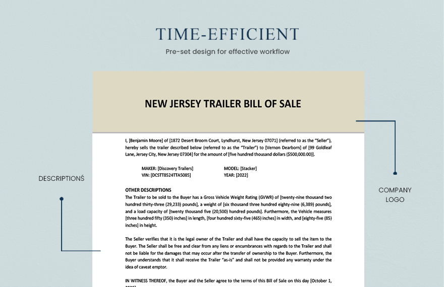 New Jersey Trailer Bill Of Sale Template