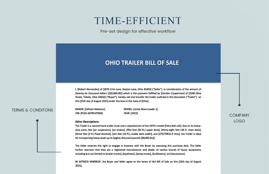 Ohio Trailer Bill Of Sale Template