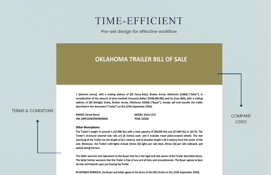 Oklahoma Trailer Bill Of Sale Template