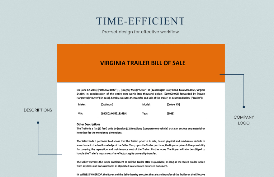 Virginia Trailer Bill of Sale Template