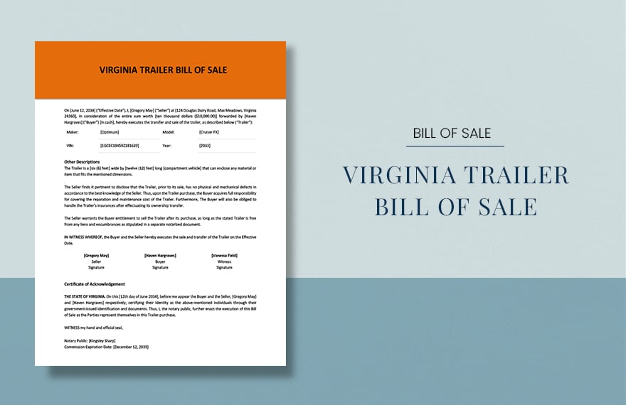 Virginia Trailer Bill of Sale Template in Word, Google Docs, PDF