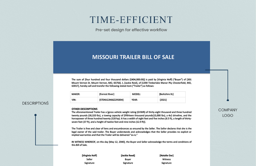 Missouri Trailer Bill of Sale Template