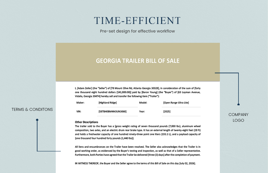 Georgia Trailer Bill of Sale Template