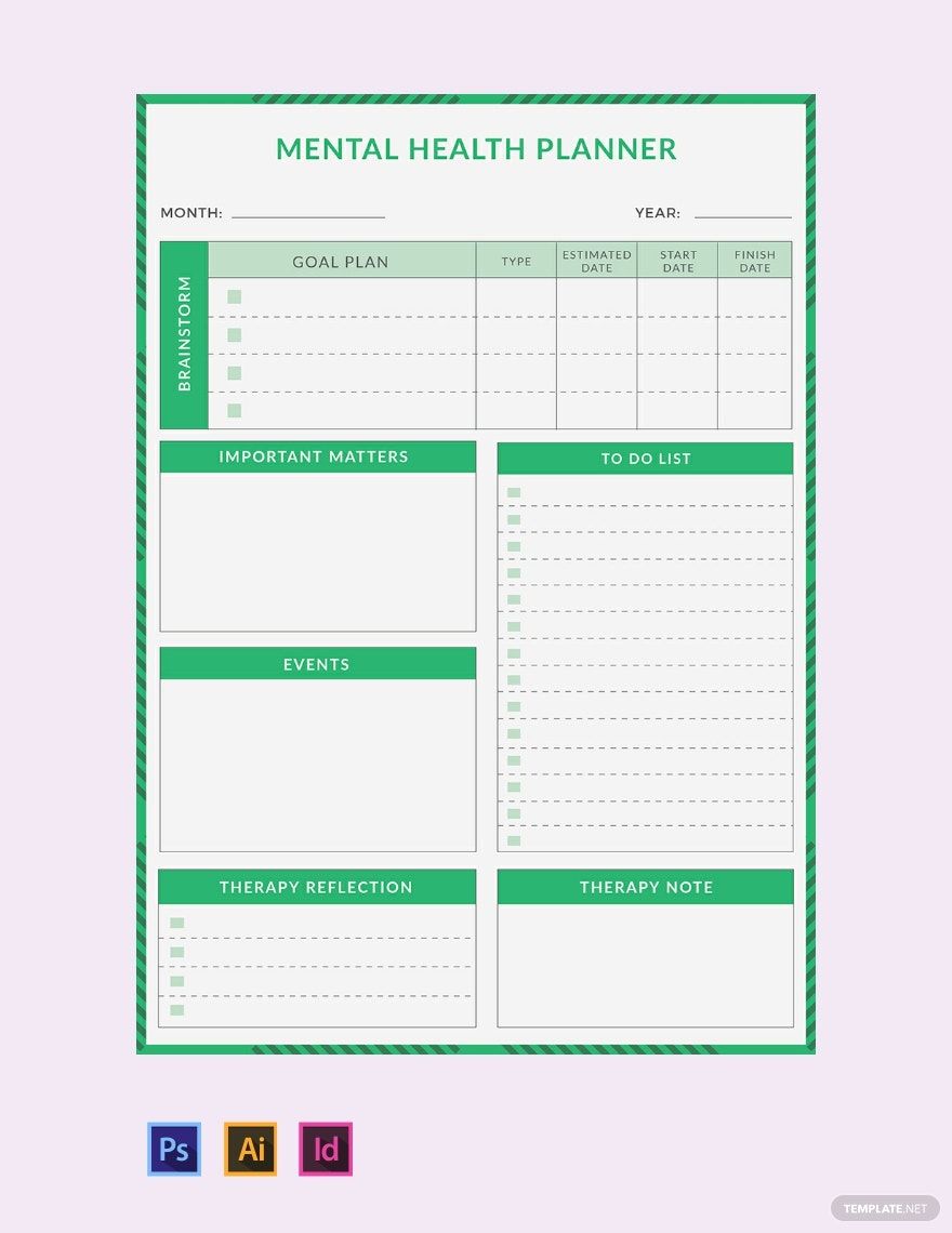 Mental Health Planner Template in Word, PDF, Illustrator, PSD, InDesign