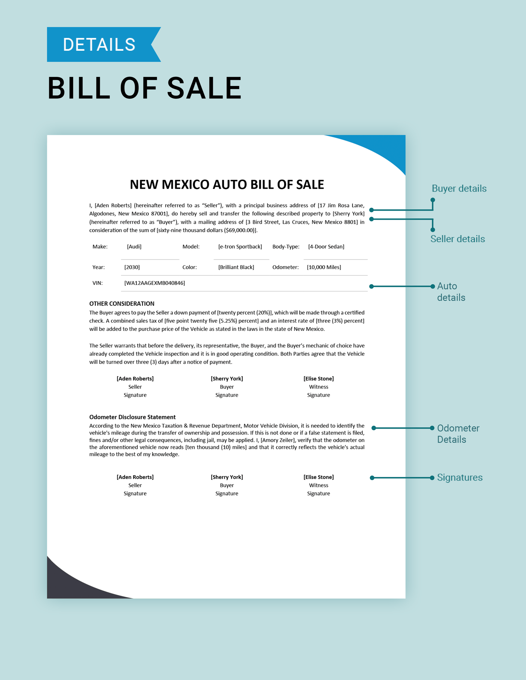 New Mexico Auto Bill of Sale Form Template