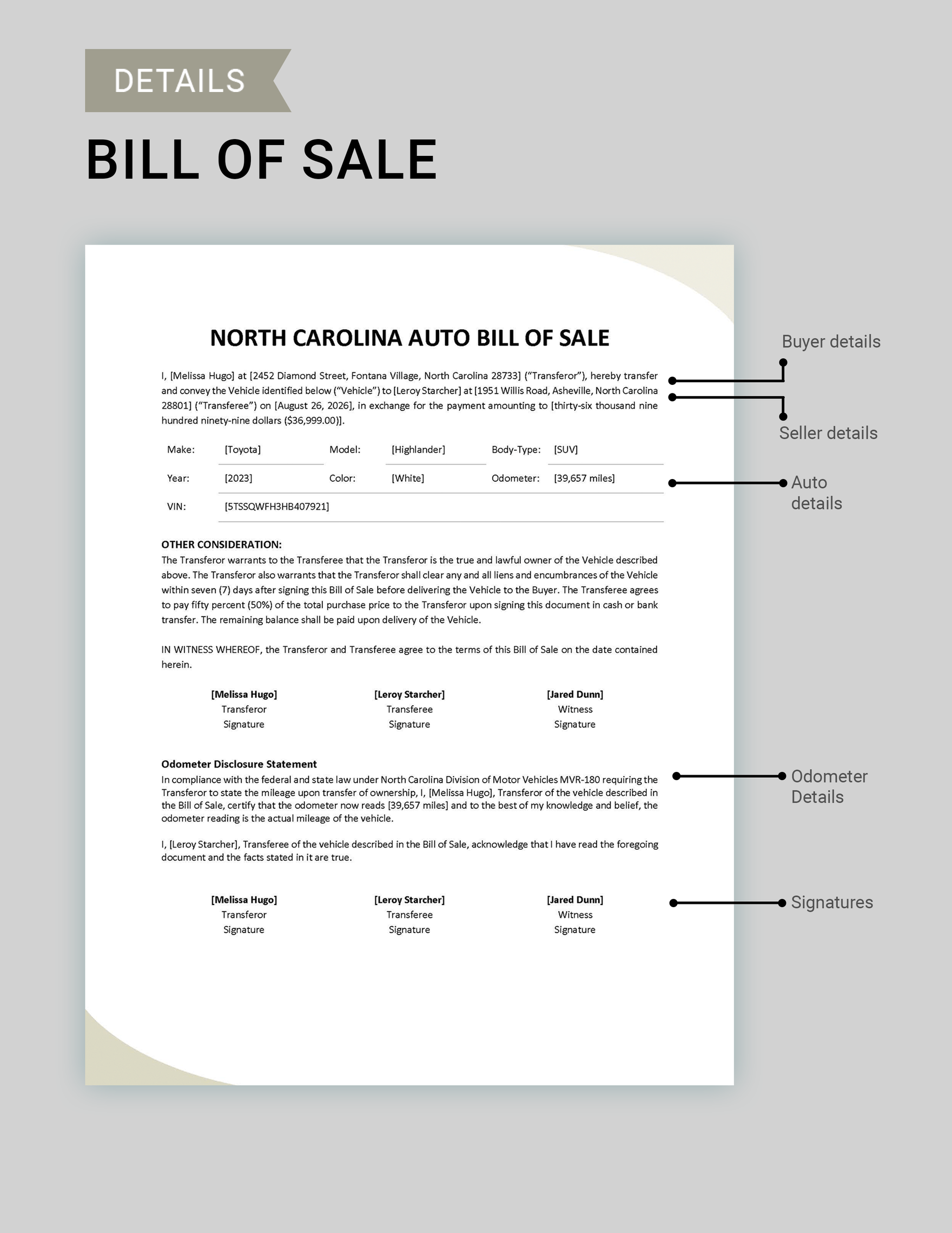 north carolina bill of particulars
