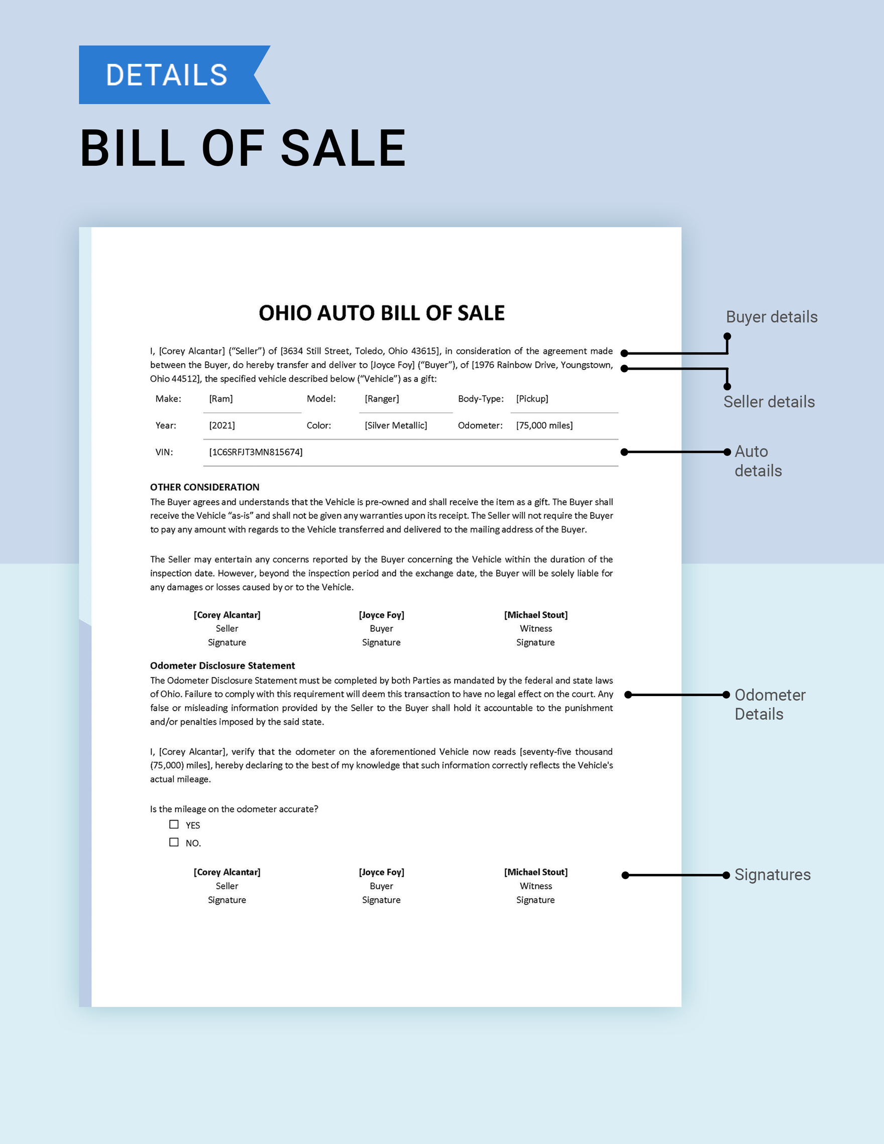 Ohio Auto Bill of Sale Template