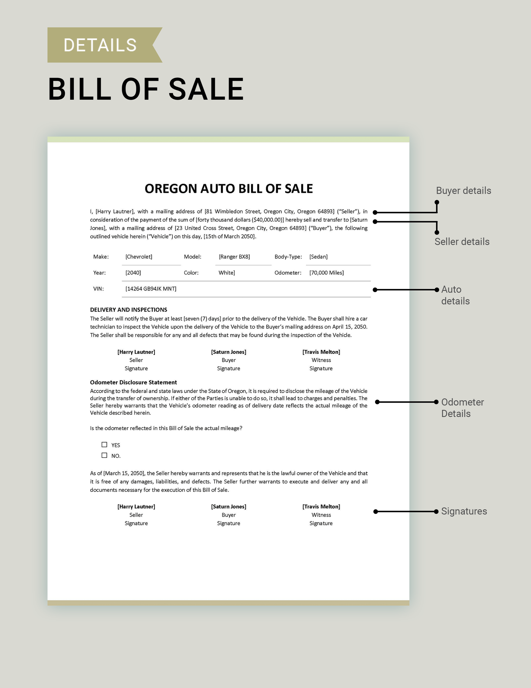 Oregon Auto Bill of Sale Template