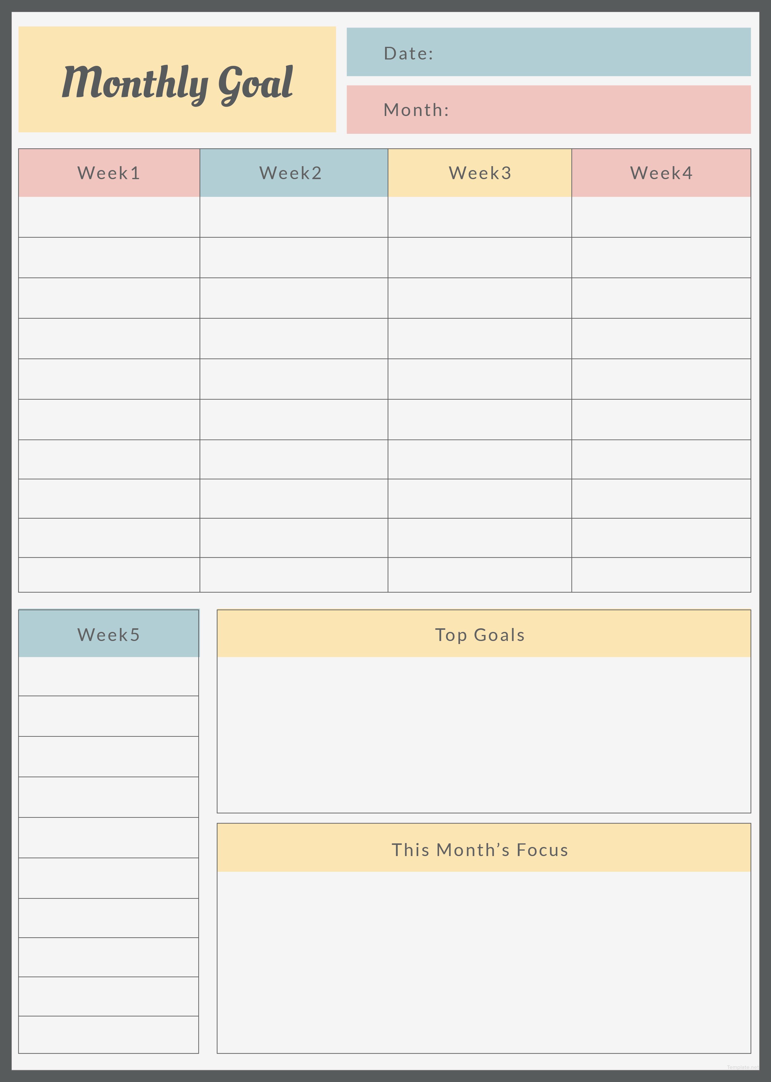 Free Monthly Goals Template Printable Templates