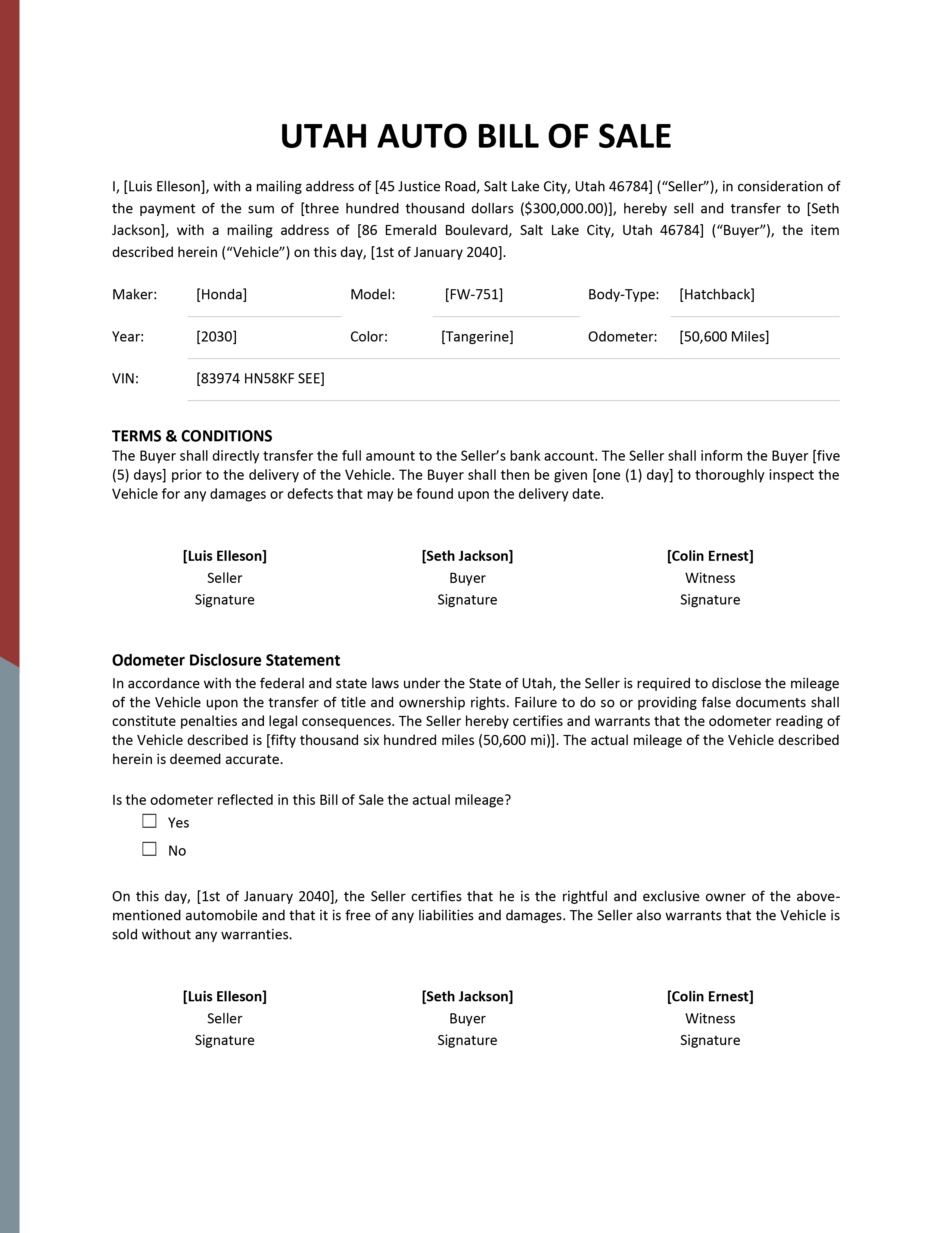 Utah ATV Bill Of Sale Template Google Docs Word PDF Template net