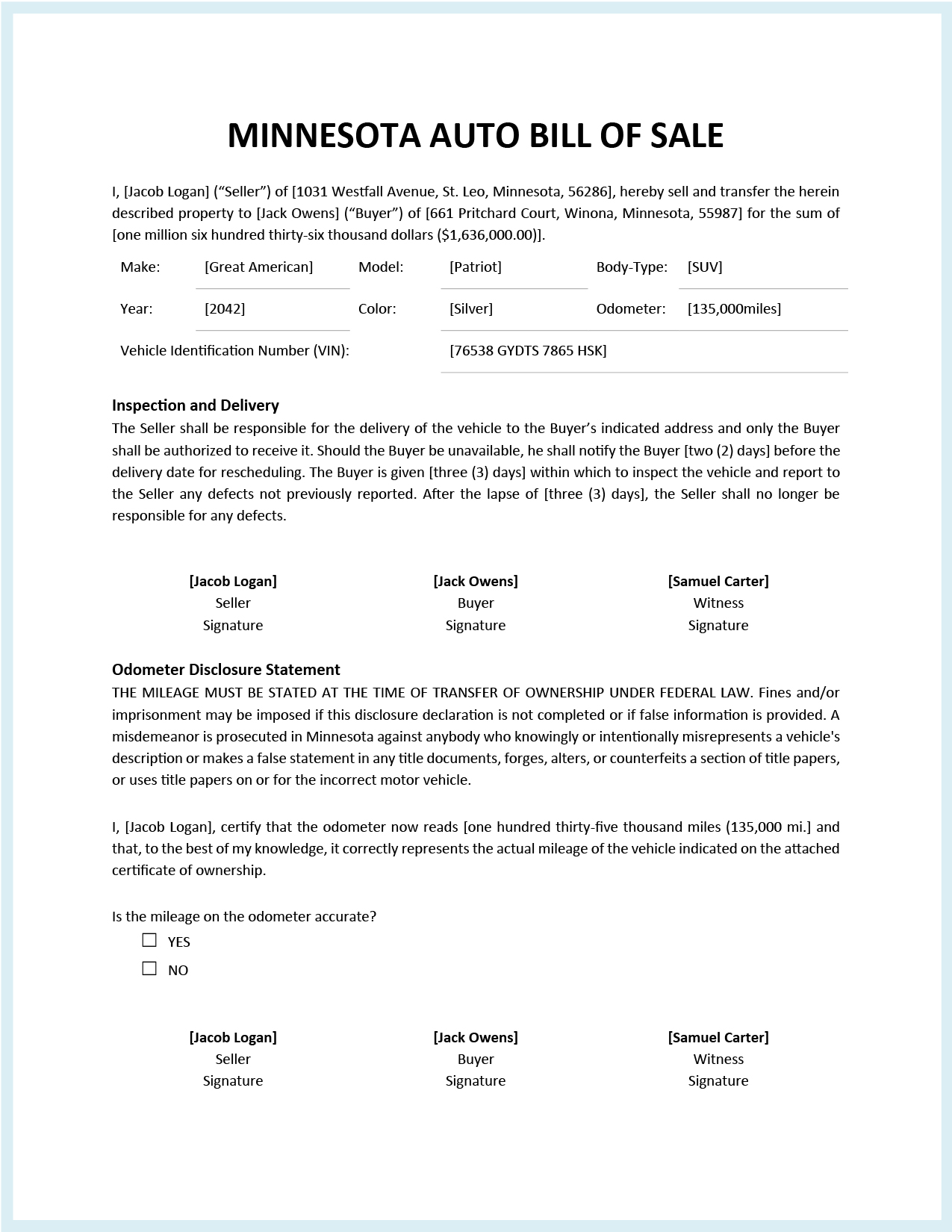 Minnesota Trailer Bill of Sale Template - Google Docs, Word, PDF ...