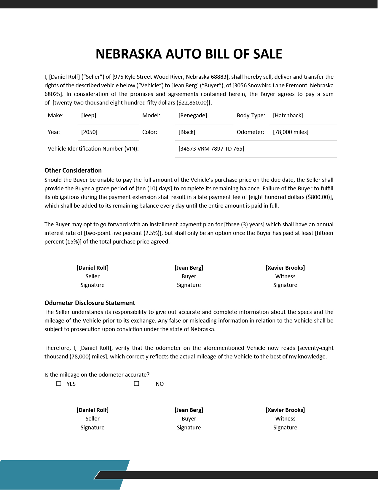 Free Nebraska Camper Bill of Sale Form Template - Google Docs, Word ...