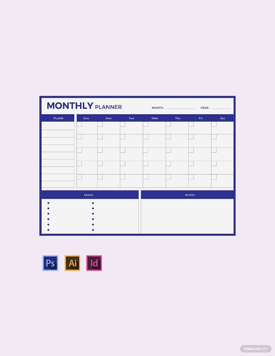 Printable Monthly Planner Template in PDF, Illustrator, PSD, InDesign