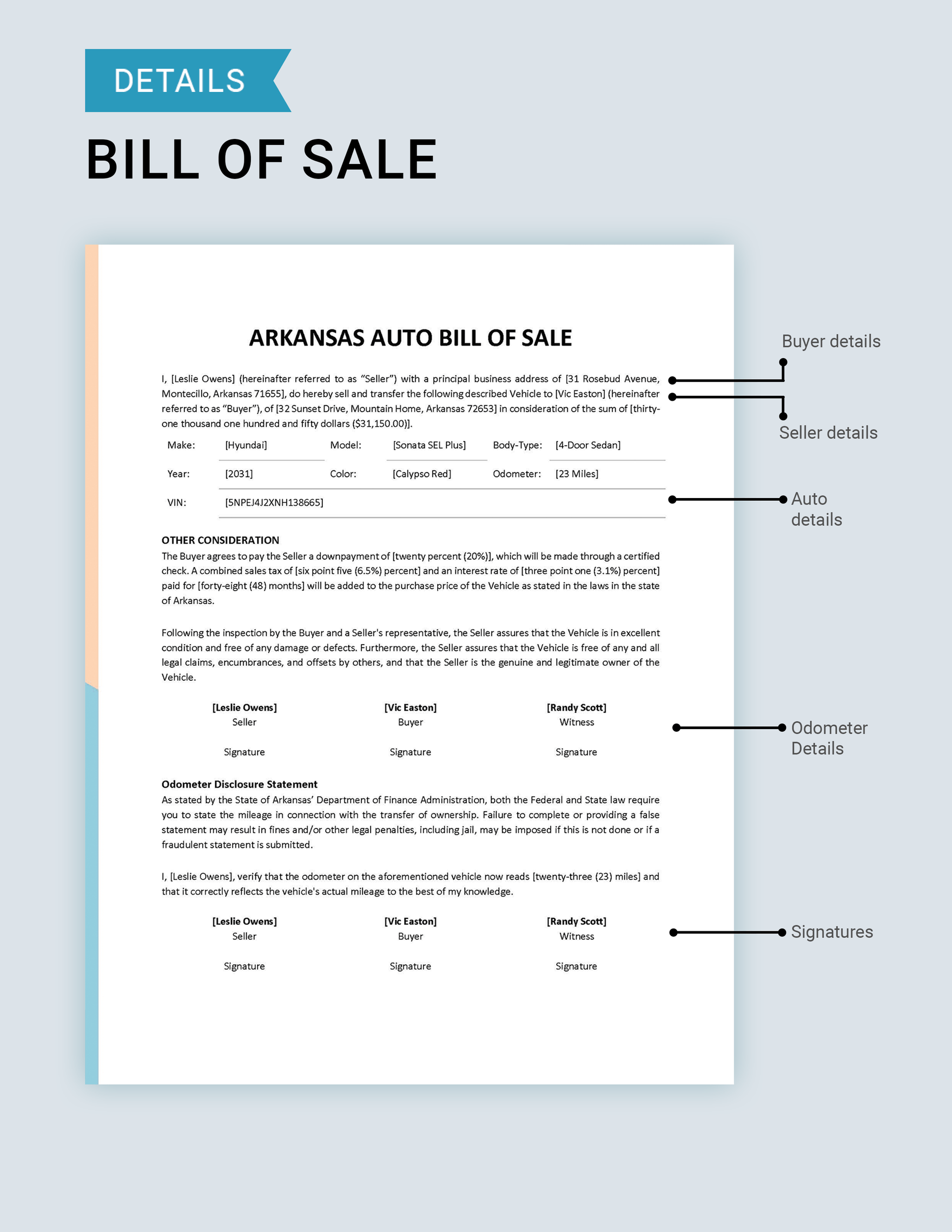 Arkansas Auto Bill of Sale Template Download in Word, Google Docs