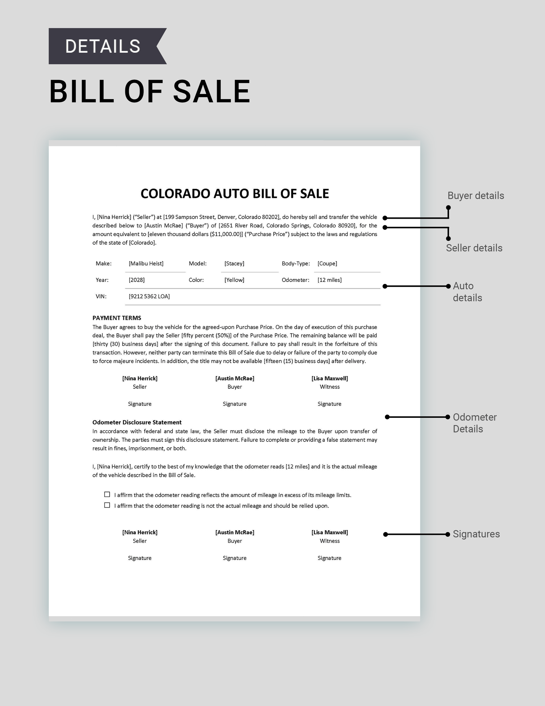 Colorado Auto Bill of Sale Template