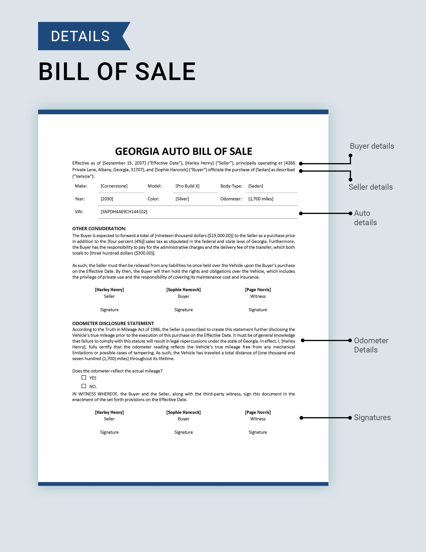 Georgia Auto Bill of Sale Template