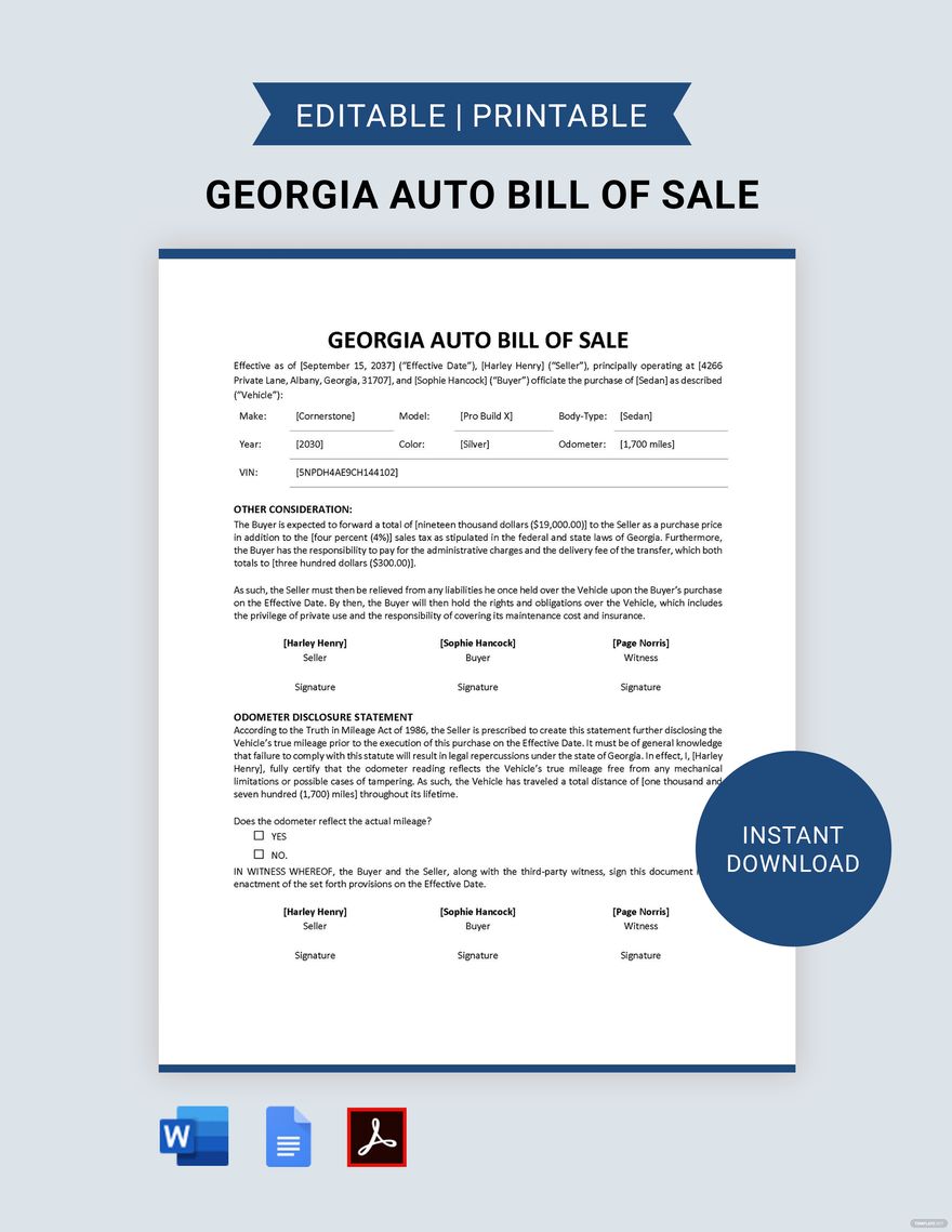 Georgia Trailer Bill Of Sale Template Download In Word Google Docs 