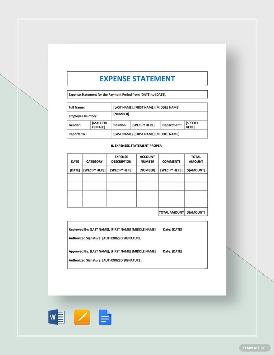 Expense Statement Template in Word, Google Docs, Apple Pages