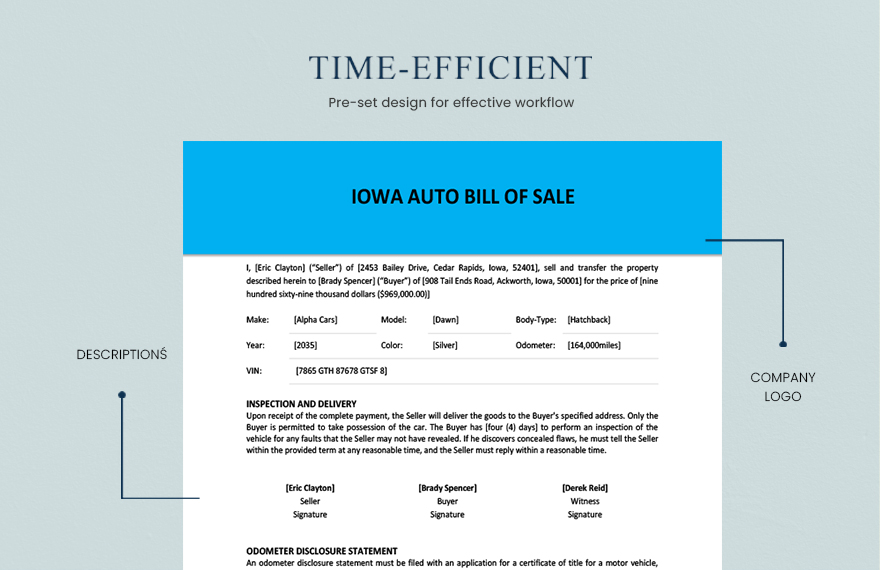 Iowa Auto Bill of Sale Template