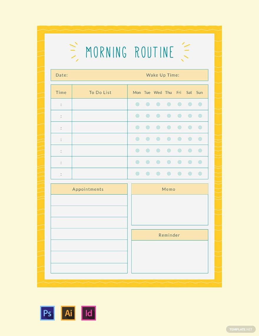 Morning Routine Planner Template in PDF, Illustrator, PSD, InDesign