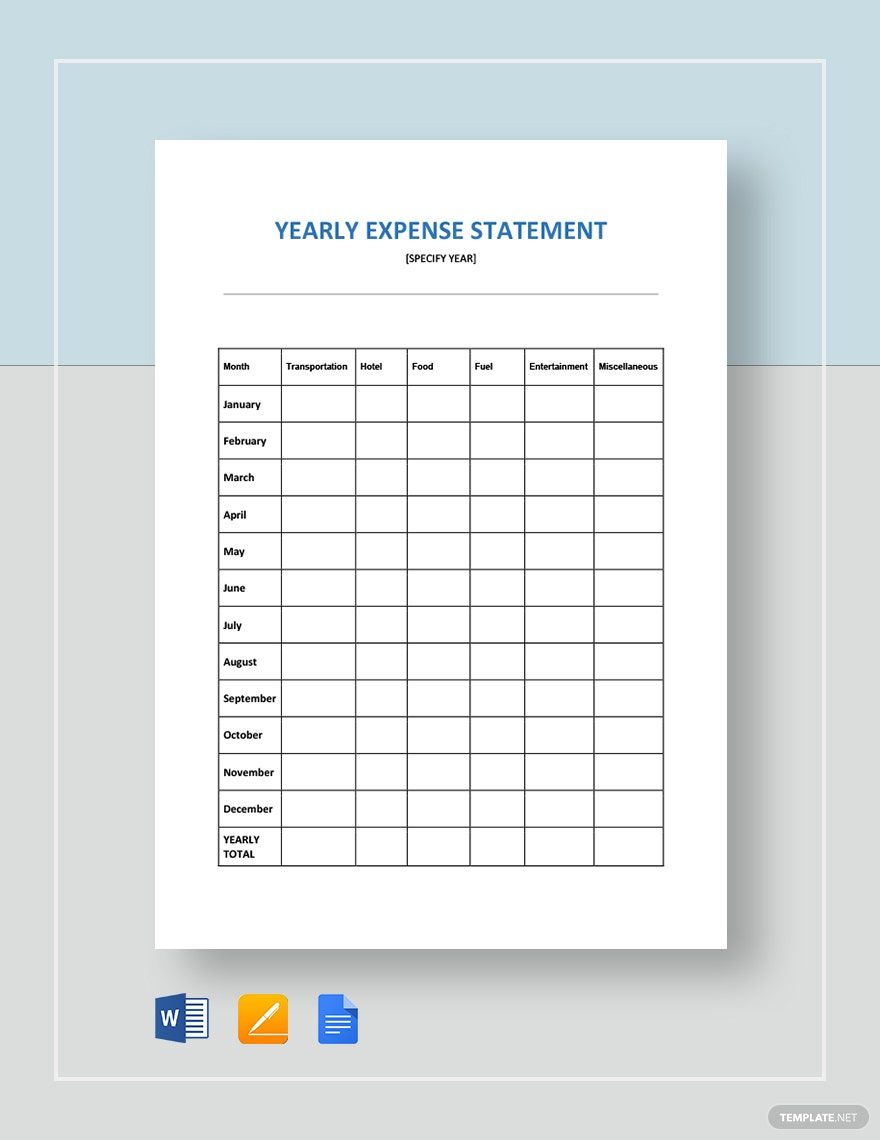 Expense Statement Yearly Template