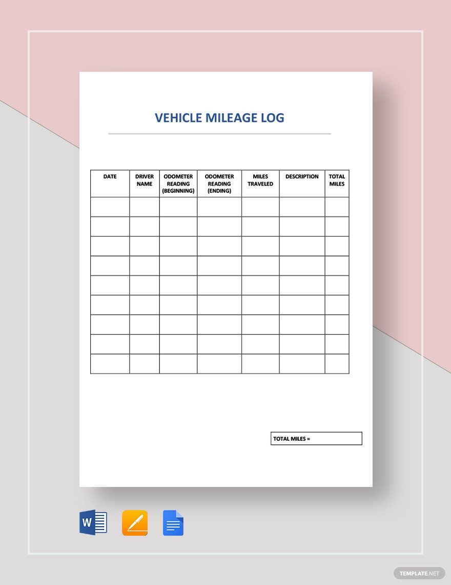 Vehicle Mileage Log Template Download In Word Google Docs Excel 