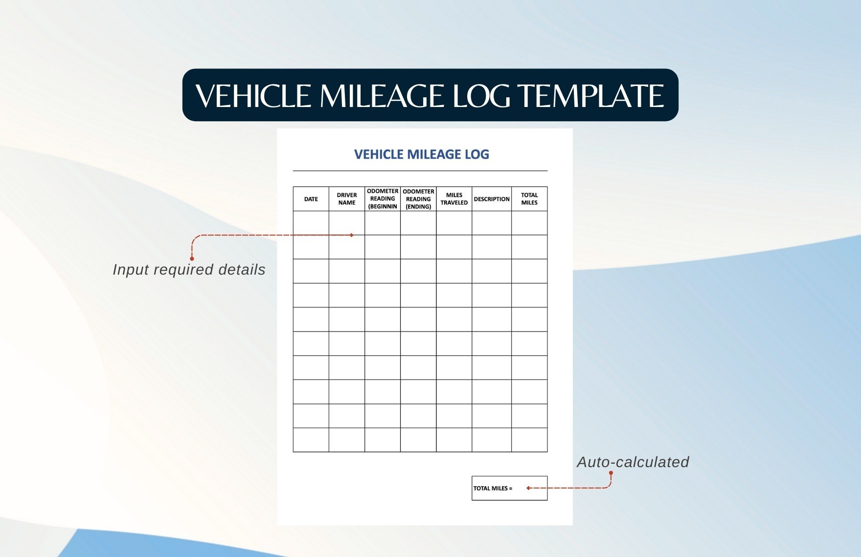 Vehicle Mileage Log Template