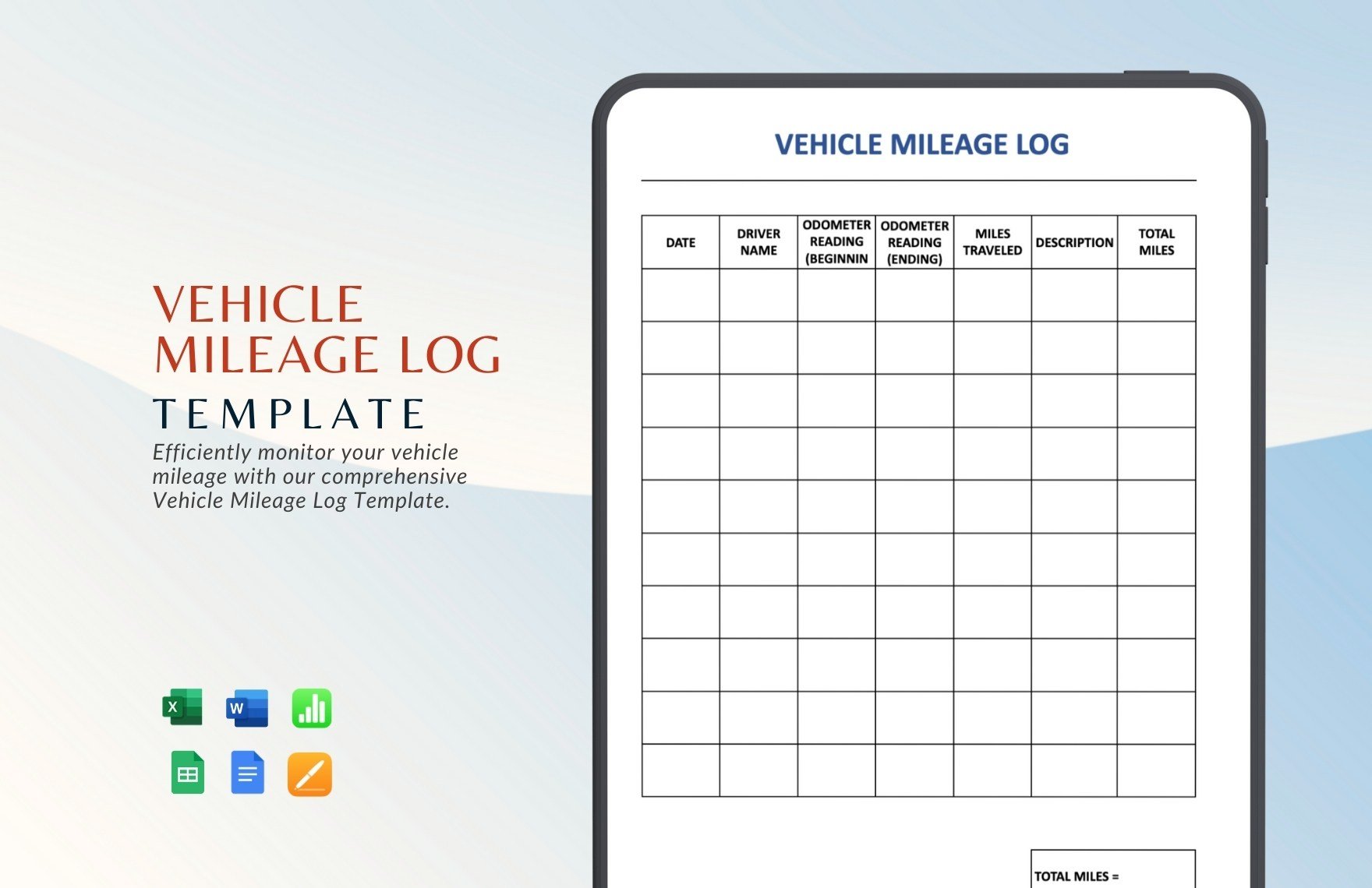 Vehicle Mileage Log Template in Word, Google Docs, Excel, Google Sheets, Apple Pages, Apple Numbers
